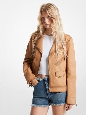 Michael Kors Lamb Leather Moto Jacket